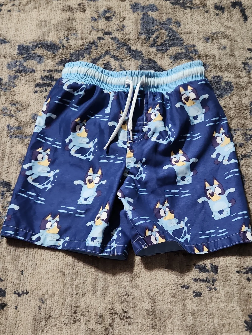 💘 Bluey Boys Navy Blue Swim Trunks with Cartoon Blue Dog Print